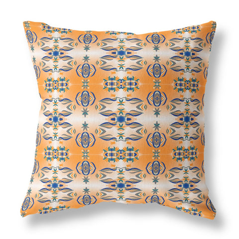 20��� Orange Blue Patterned Indoor Outdoor Zippered Throw Pillow