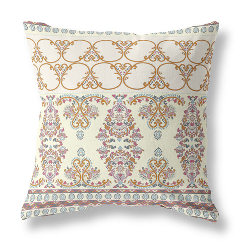 26" Off White Orange Aqua Paisley Indoor Outdoor Zipper Throw Pillow