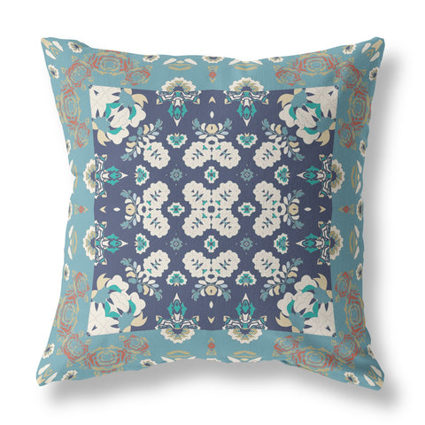 26��� Glacier Blue Rose Box Indoor Outdoor Zippered Throw Pillow