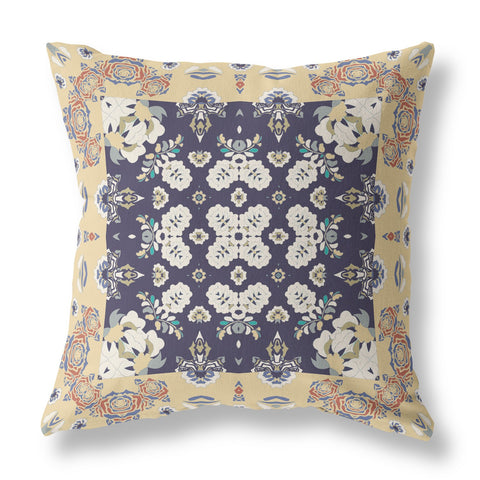 20��� Yellow Navy Rose Box Indoor Outdoor Zippered Throw Pillow