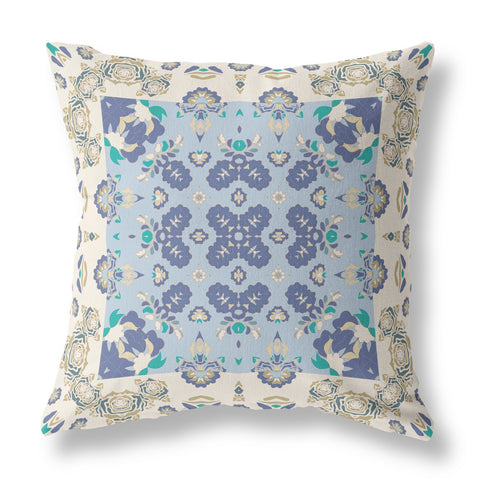 20��� White Blue Rose Box Indoor Outdoor Zippered Throw Pillow