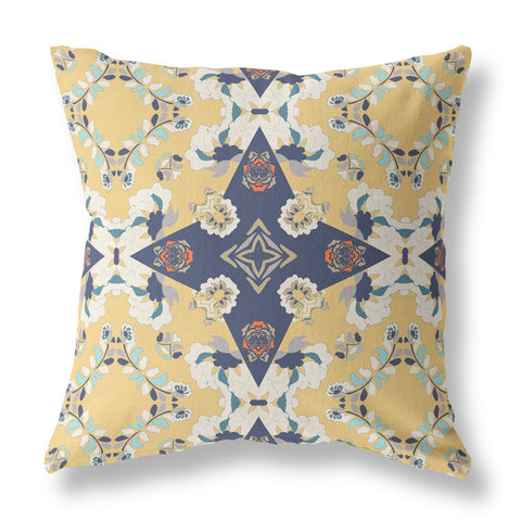 20��� Yellow Navy Diamond Star Indoor Outdoor Zippered Throw Pillow