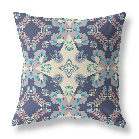 20��� Navy White Diamond Star Indoor Outdoor Zippered Throw Pillow