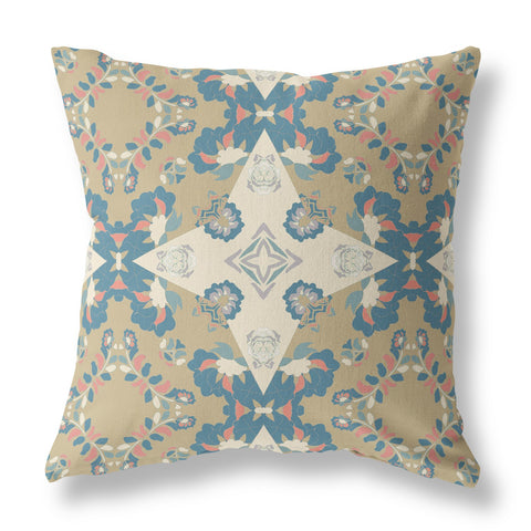 26" Brown Blue Star Indoor Outdoor Zip Throw Pillow