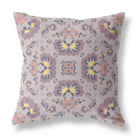 26" Pale Purple Floral Indoor Outdoor Zip Throw Pillow