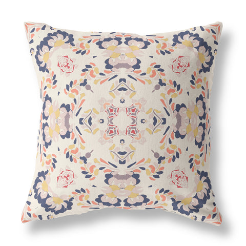 26" Navy White Filigree Indoor Outdoor Zip Throw Pillow