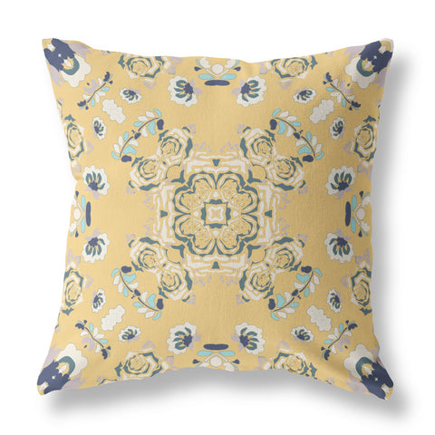 20��� Yellow Navy Wreath Indoor Outdoor Zippered Throw Pillow