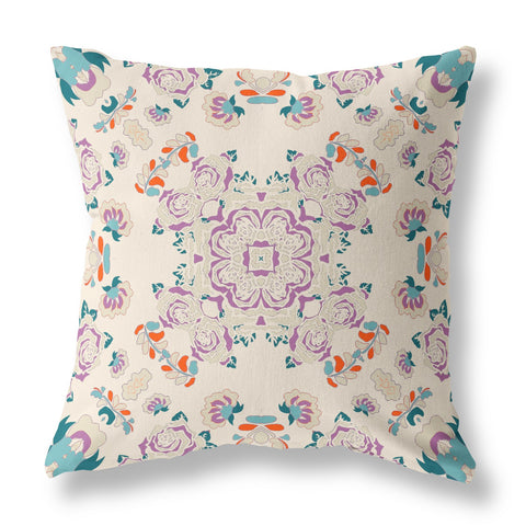 20��� Purple Teal Wreath Indoor Outdoor Zippered Throw Pillow