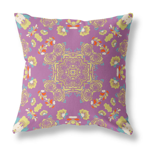 20��� Purple Yellow Wreath Indoor Outdoor Zippered Throw Pillow