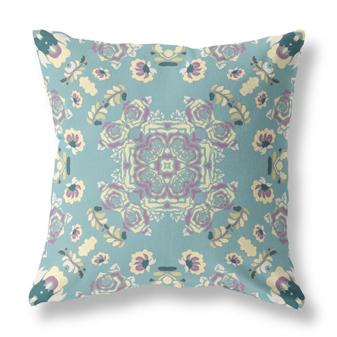 26��� Blue Lavender Wreath Indoor Outdoor Zippered Throw Pillow