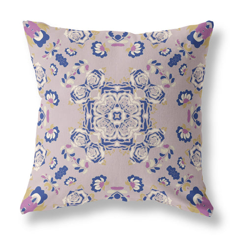 20��� Lavender Blue Wreath Indoor Outdoor Zippered Throw Pillow