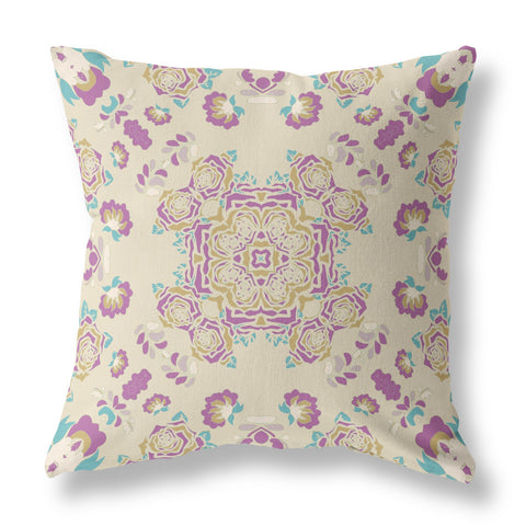 20��� Purple Gold Wreath Indoor Outdoor Zippered Throw Pillow