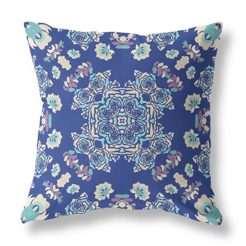 26��� Blue Cream Wreath Indoor Outdoor Zippered Throw Pillow