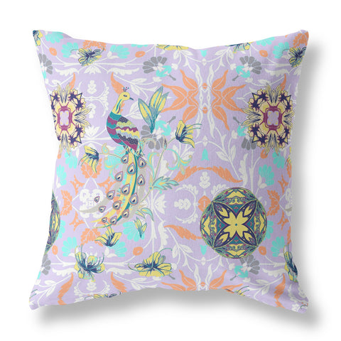 26" Purple Orange Peacock Indoor Outdoor Zip Throw Pillow