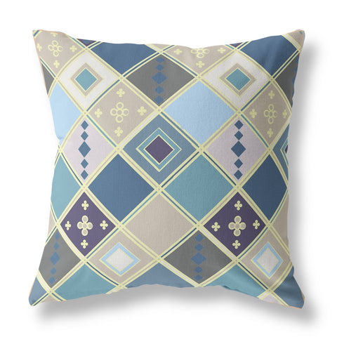 26��� Blue Gold Tile Indoor Outdoor Zippered Throw Pillow