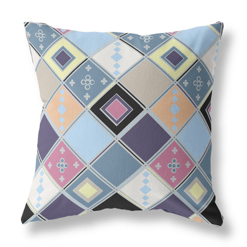 26��� Blue Purple Tile Indoor Outdoor Zippered Throw Pillow