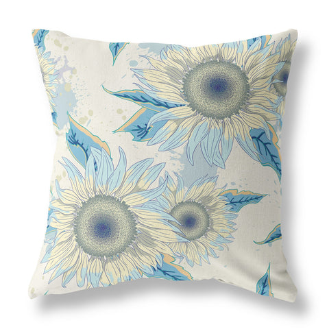 26" White Yellow Sunflower Indoor Outdoor Zippered Throw Pillow