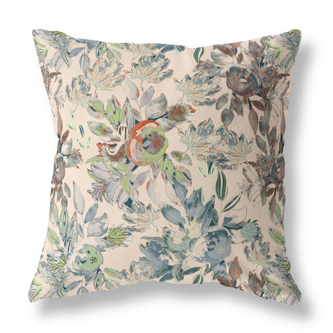 26��� Green Brown Florals Indoor Outdoor Zippered Throw Pillow