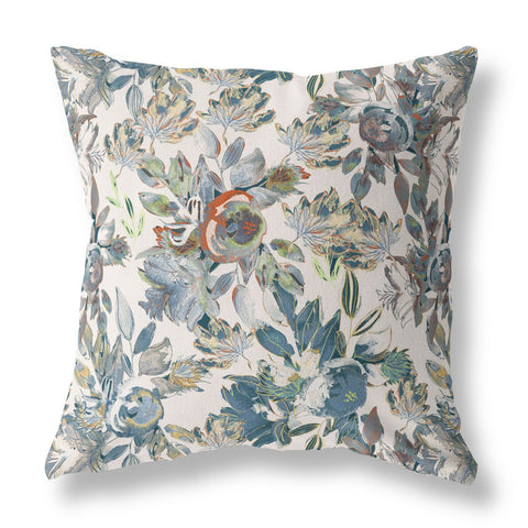 26��� Blue White Florals Indoor Outdoor Zippered Throw Pillow