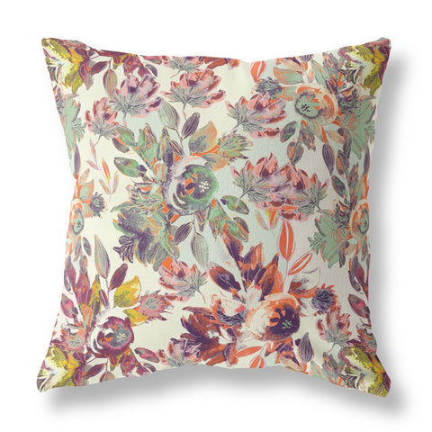 20��� Orange Green Florals Indoor Outdoor Zippered Throw Pillow