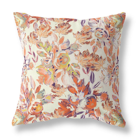 20��� Peach Cream Florals Indoor Outdoor Zippered Throw Pillow