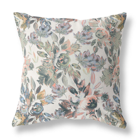 20��� Pink Gray Florals Indoor Outdoor Zippered Throw Pillow