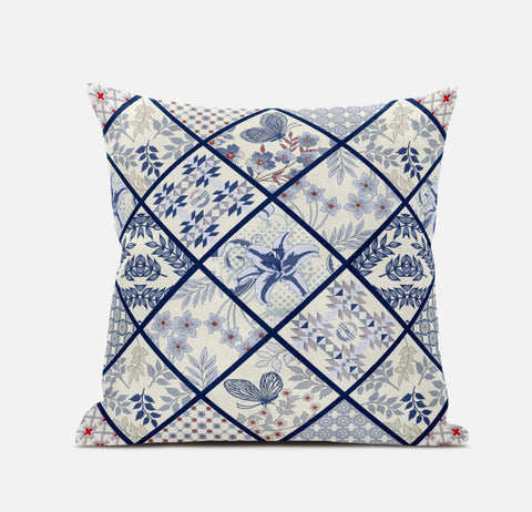 20��� White Navy Patch Suede Throw Pillow