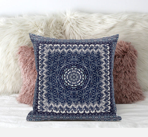 20��� Indigo White Holy Floral Suede Throw Pillow