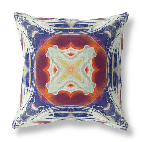 20��� Indigo White Geo Tribal Indoor Outdoor Throw Pillow