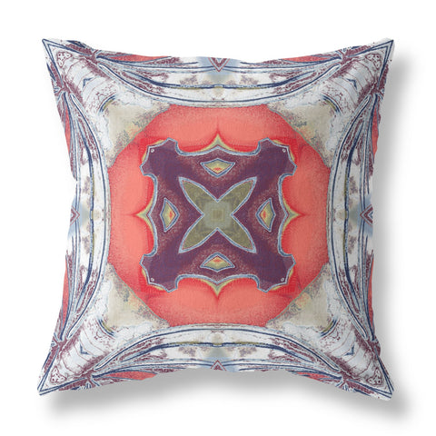 26��� Gray Peach Geo Tribal Indoor Outdoor Throw Pillow