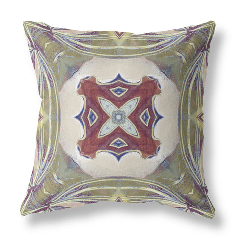 26��� Green Brown Geo Tribal Indoor Outdoor Throw Pillow