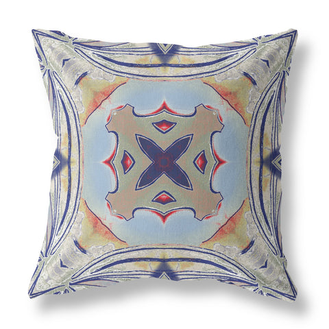 20��� Navy Sage Geo Tribal Indoor Outdoor Throw Pillow