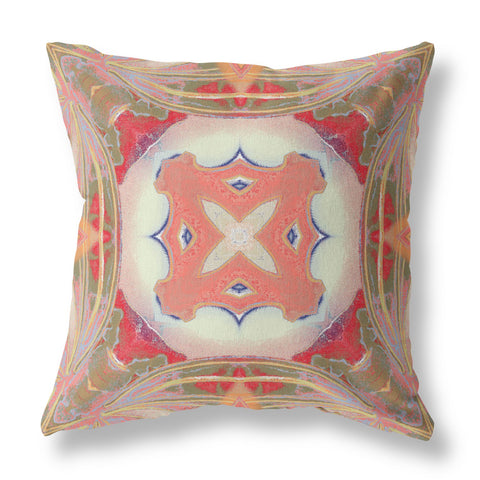 20��� Peach Green Geo Tribal Indoor Outdoor Throw Pillow