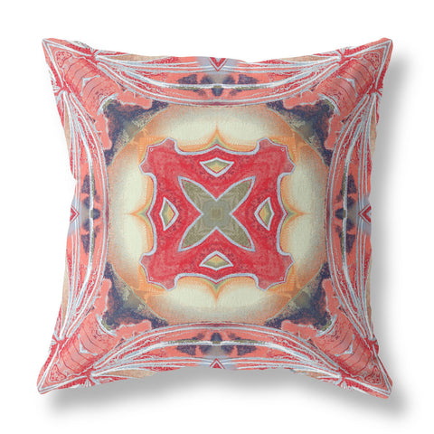 20��� Peach Red Geo Tribal Indoor Outdoor Throw Pillow