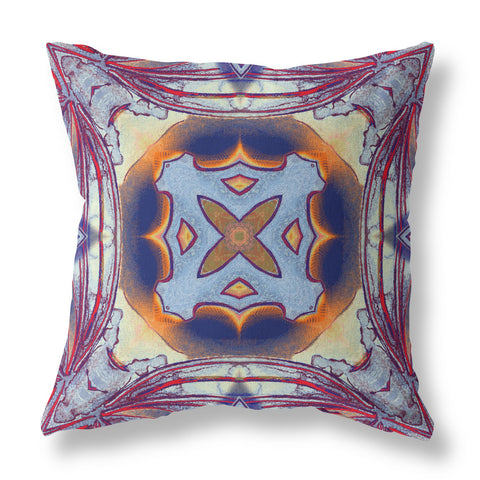 20��� Indigo Yellow Geo Tribal Indoor Outdoor Throw Pillow