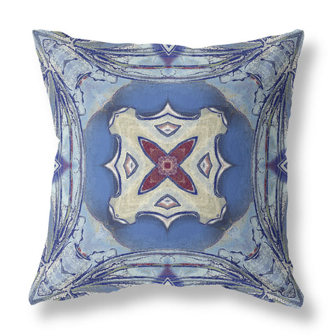 26��� Blue Cream Geo Tribal Indoor Outdoor Throw Pillow