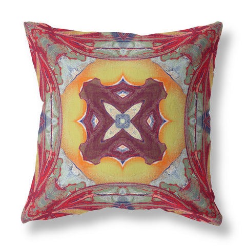 26��� Red Yellow Geo Tribal Indoor Outdoor Throw Pillow