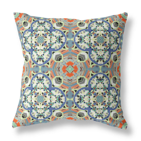 26" Blue Cream Cloverleaf Indoor Outdoor Throw Pillow