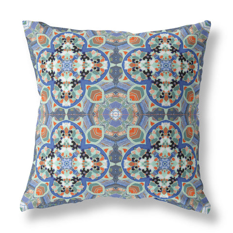 26" Blue Orange Cloverleaf Indoor Outdoor Throw Pillow