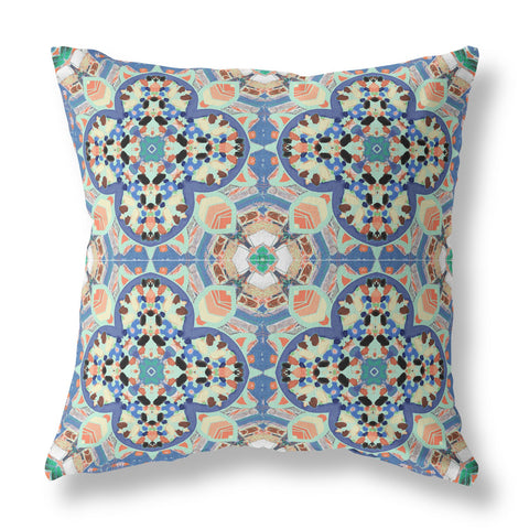 26" Blue Peach Cloverleaf Indoor Outdoor Throw Pillow