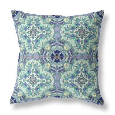 26" Aqua Blue Cloverleaf Indoor Outdoor Throw Pillow