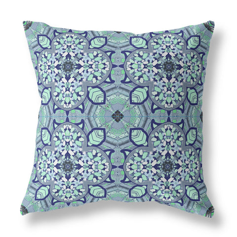 28" Blue Aqua Cloverleaf Indoor Outdoor Throw Pillow