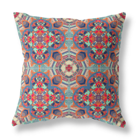 28" Orange Blue Cloverleaf Indoor Outdoor Throw Pillow