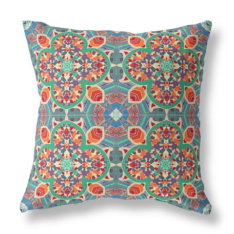 28" Orange Green Cloverleaf Indoor Outdoor Throw Pillow