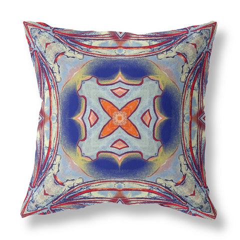 20��� Red Blue Geo Tribal Suede Throw Pillow