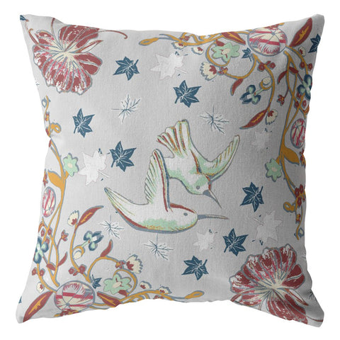 26" Gray Bird and Nature Indoor Outdoor Throw Pillow