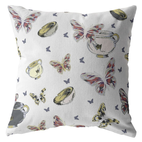 26" White Butterflies Indoor Outdoor Throw Pillow