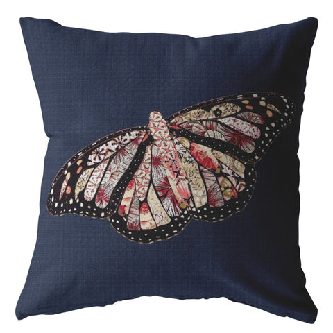 26" Denim Blue Butterfly Indoor Outdoor Throw Pillow