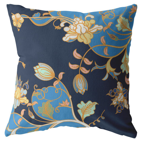 26" Navy Blue Garden Indoor Outdoor Throw Pillow