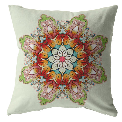 26" Orange Green Mandala Indoor Outdoor Throw Pillow